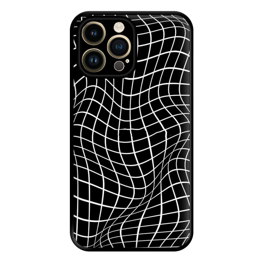 Black Wavy Grid Pattern Phone Case for iPhone 14 Pro Max