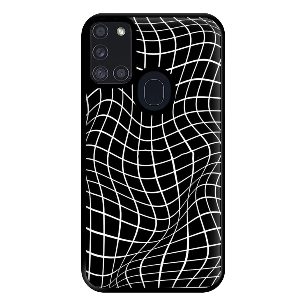 Black Wavy Grid Pattern Phone Case for Galaxy A21s