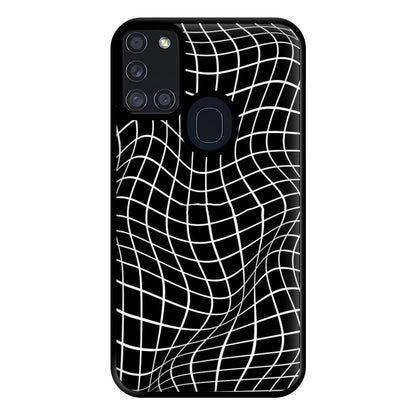 Black Wavy Grid Pattern Phone Case for Galaxy A21s