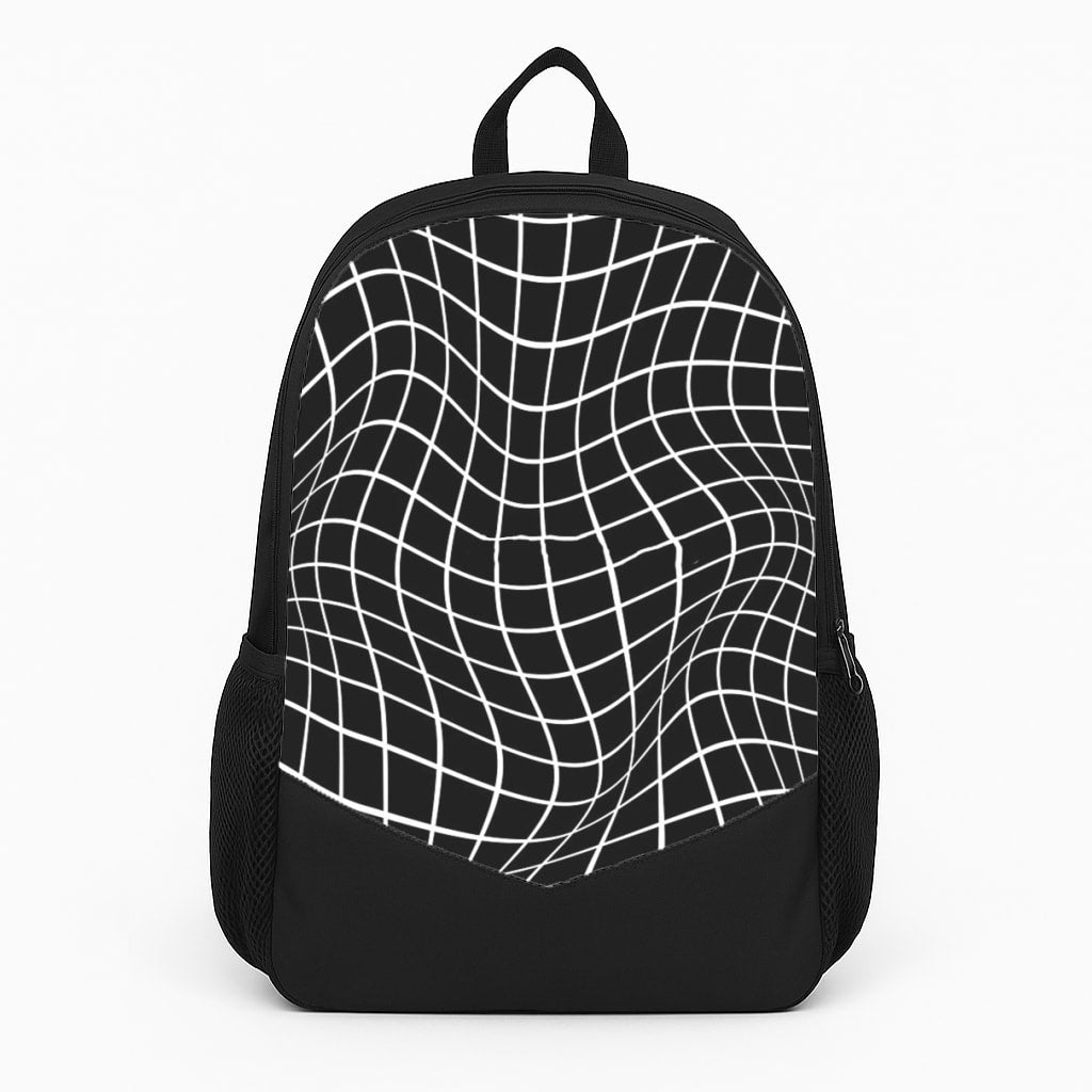 Black Wavy Grid Pattern Large Backpack