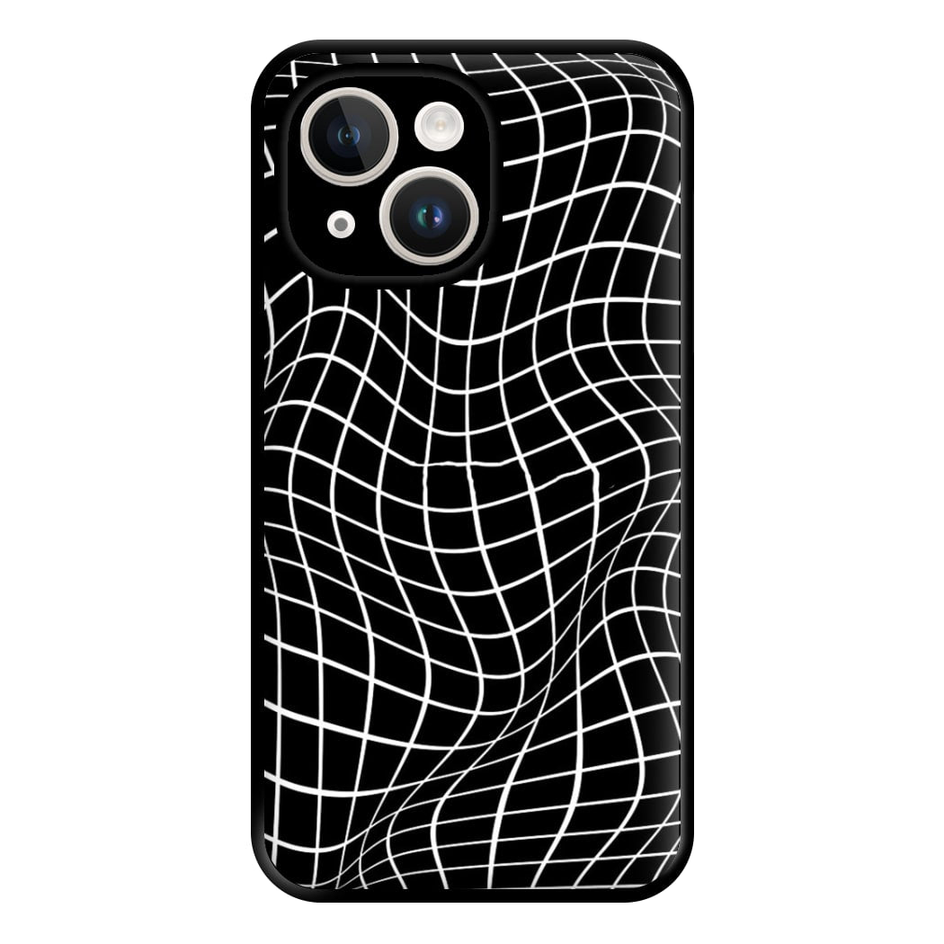 Black Wavy Grid Pattern Phone Case for iPhone 14 Plus