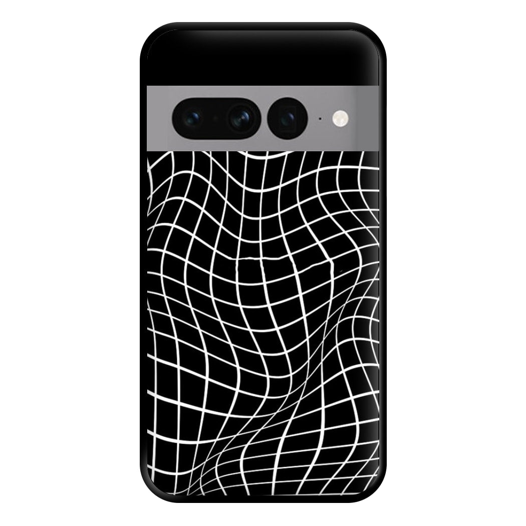 Black Wavy Grid Pattern Phone Case for Google Pixel 7 Pro