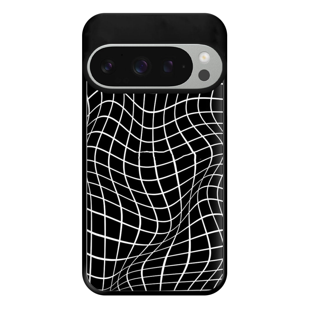 Black Wavy Grid Pattern Phone Case for Google Pixel 9 Pro XL