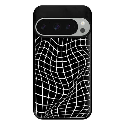 Black Wavy Grid Pattern Phone Case for Google Pixel 9 Pro XL