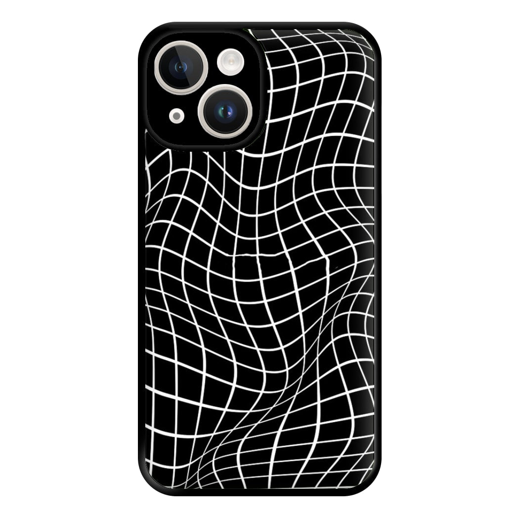 Black Wavy Grid Pattern Phone Case for iPhone 14