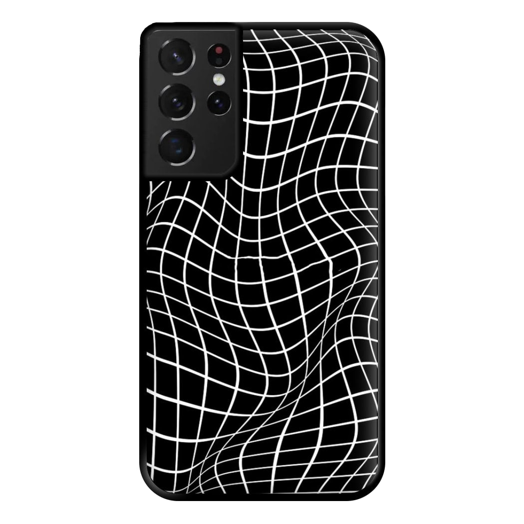 Black Wavy Grid Pattern Phone Case for Galaxy S21 Ultra