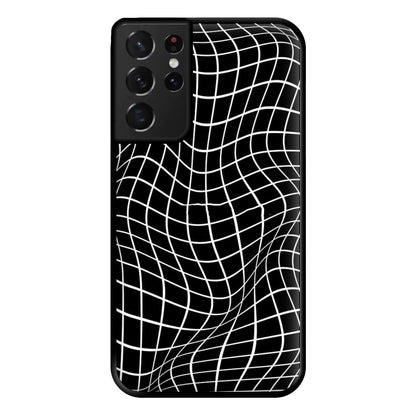 Black Wavy Grid Pattern Phone Case for Galaxy S21 Ultra