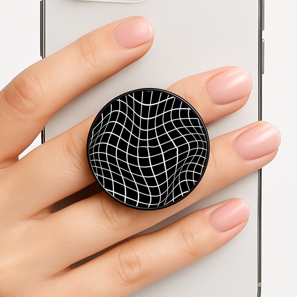 Black Wavy Grid Pattern Phone Grip