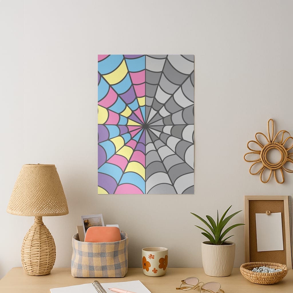 Colourful And Gray Spiderweb Art Print