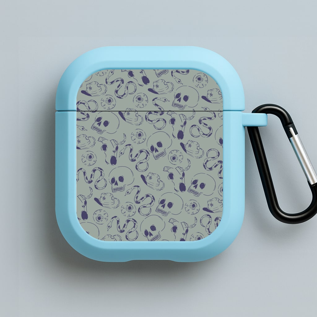 Blue Snakes And Skulls - Western  Blue AirPods Case