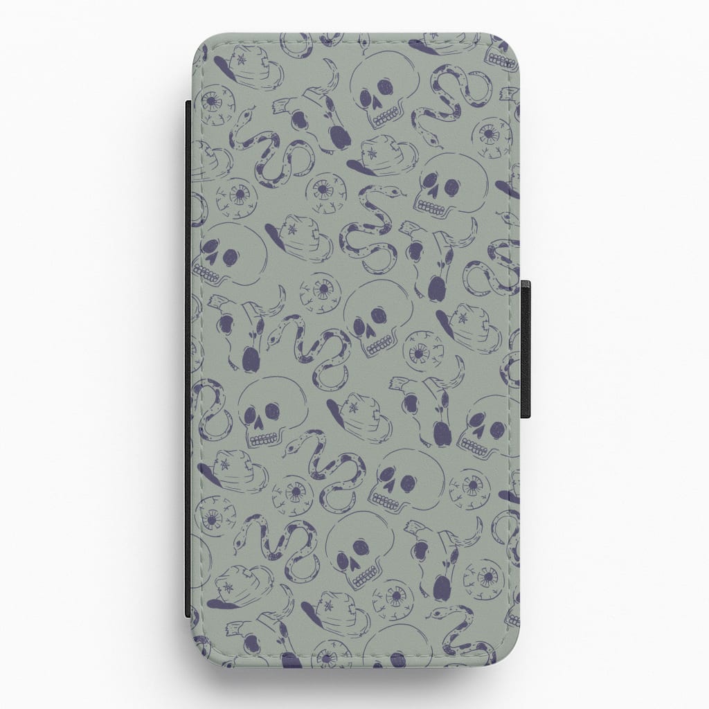 Blue Snakes And Skulls - Western  Flip / Wallet Phone Case
