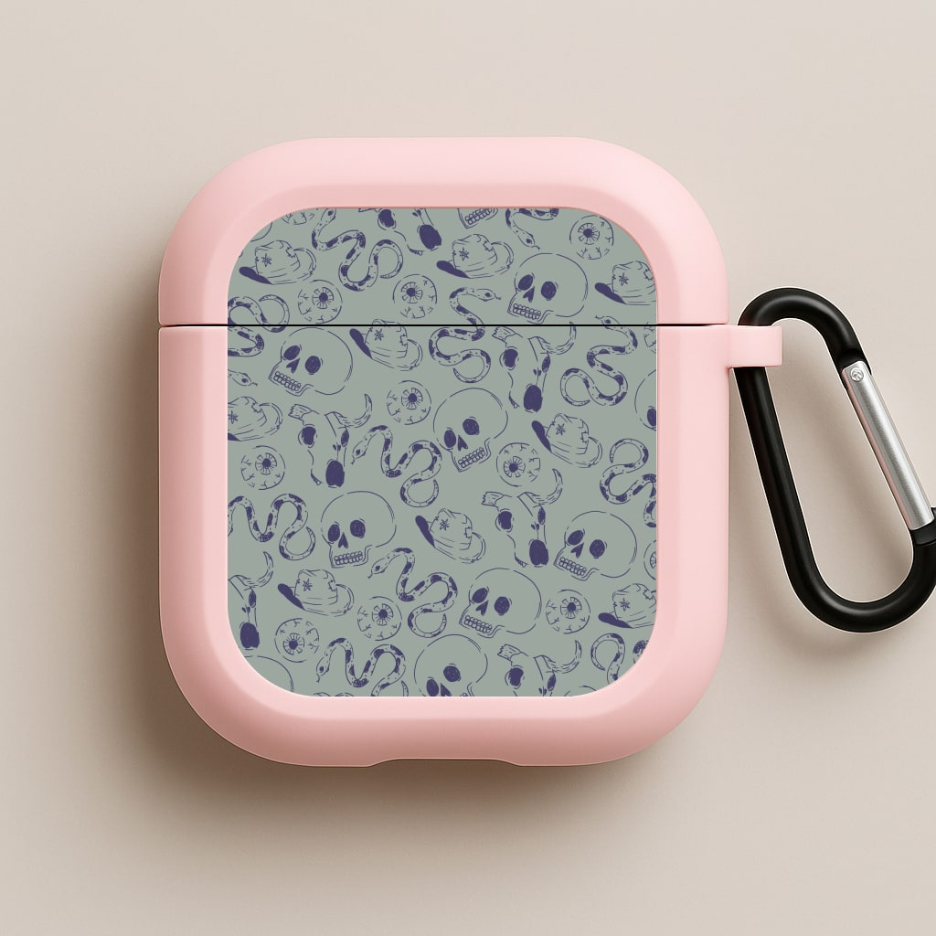 Blue Snakes And Skulls - Western  Pink AirPods Case