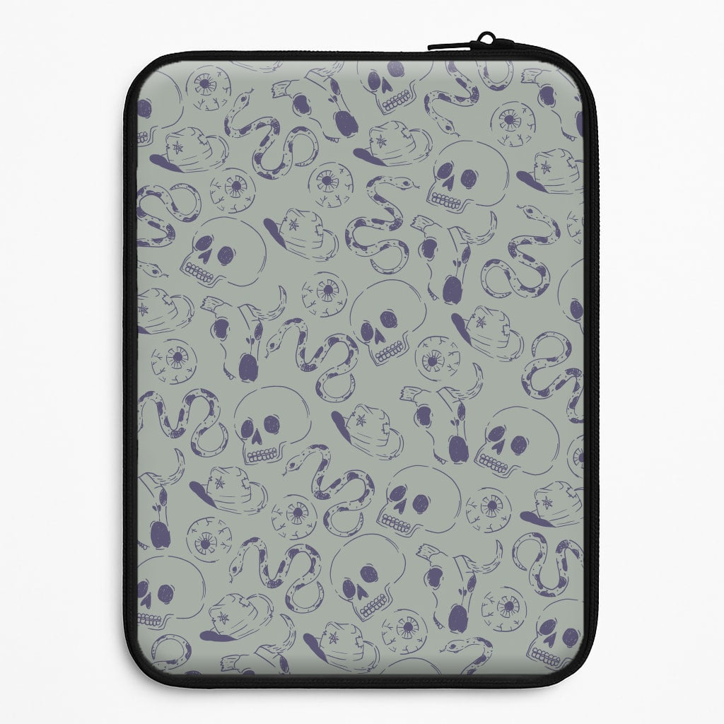 Blue Snakes And Skulls - Western  Laptop Sleeve