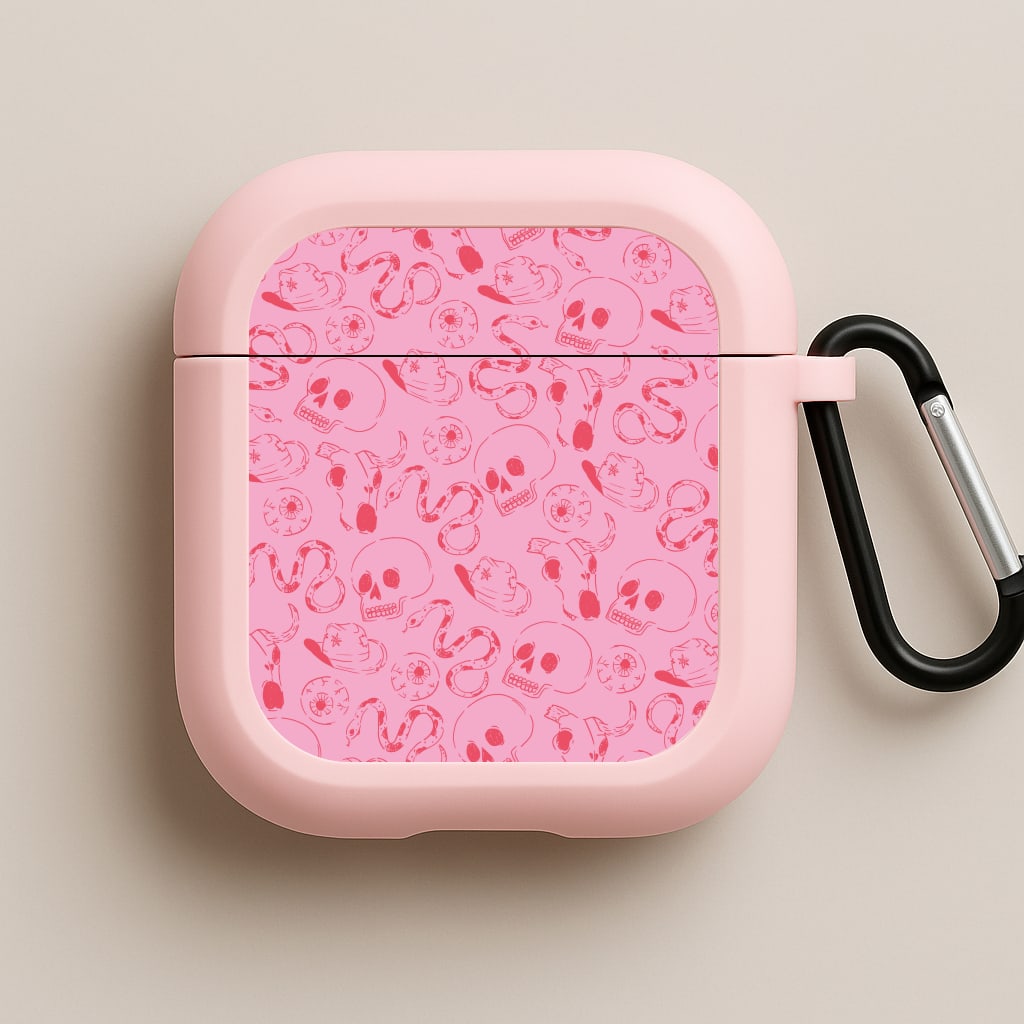 Pink Snakes And Skulls - Western  Pink AirPods Case