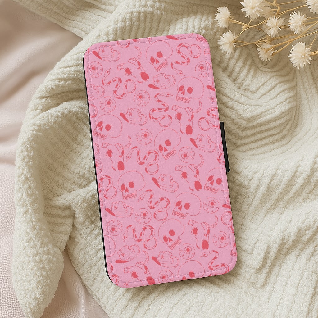 Pink Snakes And Skulls - Western  Wallet Phone Case