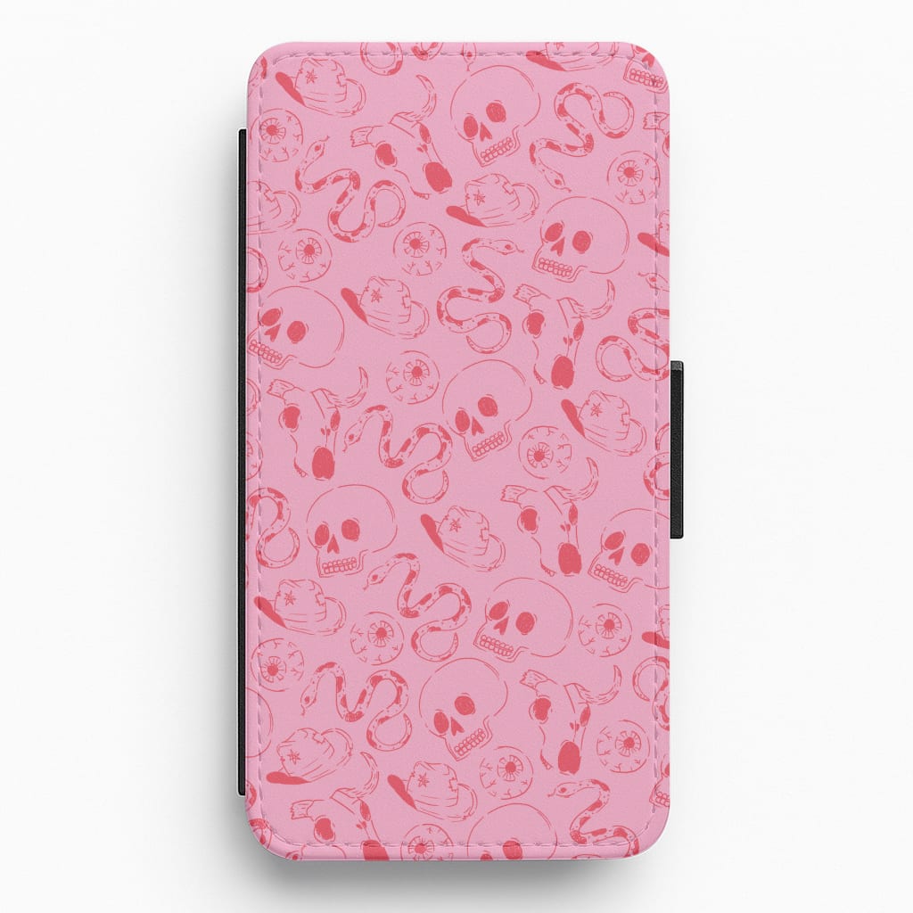 Pink Snakes And Skulls - Western  Flip / Wallet Phone Case