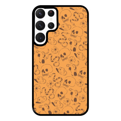 Orange Snakes And Skulls - Western  Phone Case for Galaxy S22 Ultra