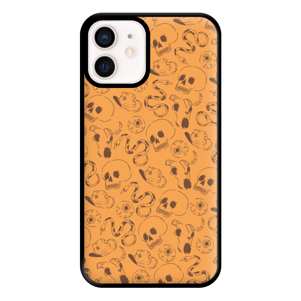 Orange Snakes And Skulls - Western  Phone Case for iPhone 12 Mini