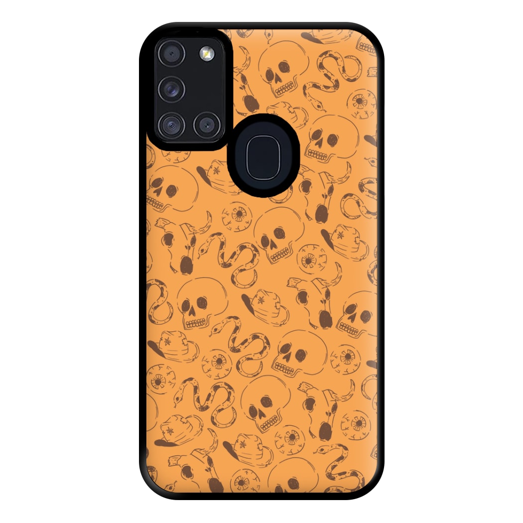 Orange Snakes And Skulls - Western  Phone Case for Galaxy A21s