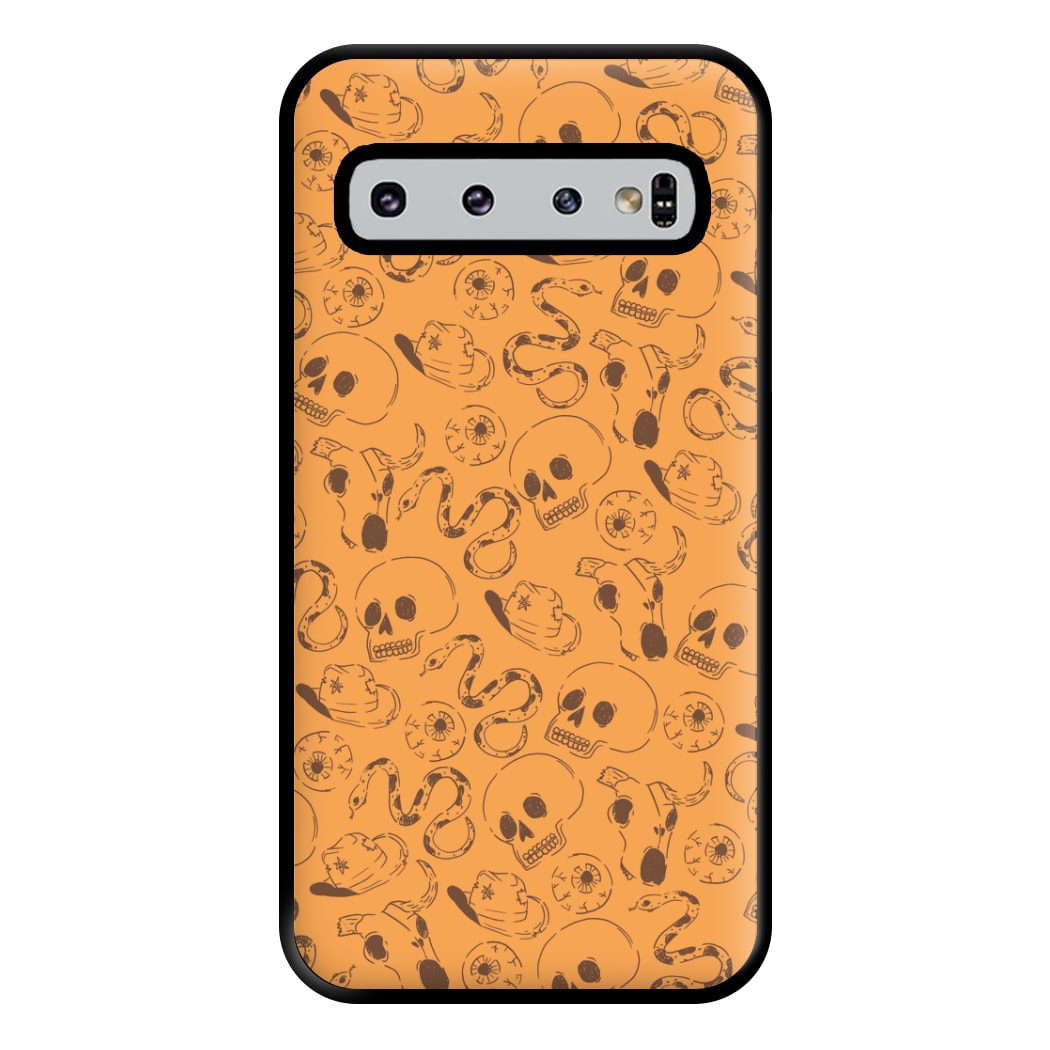 Orange Snakes And Skulls - Western  Phone Case for Galaxy S10 Plus