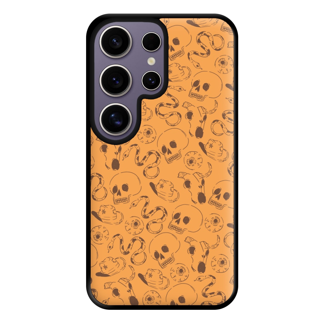 Orange Snakes And Skulls - Western  Phone Case for Galaxy S25 Ultra