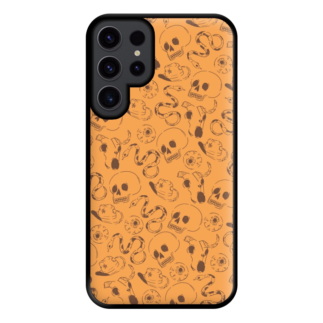 Orange Snakes And Skulls - Western  Phone Case for Galaxy S23 Ultra