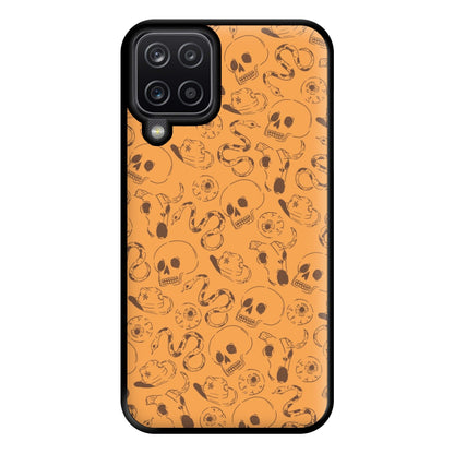 Orange Snakes And Skulls - Western  Phone Case for Galaxy A12