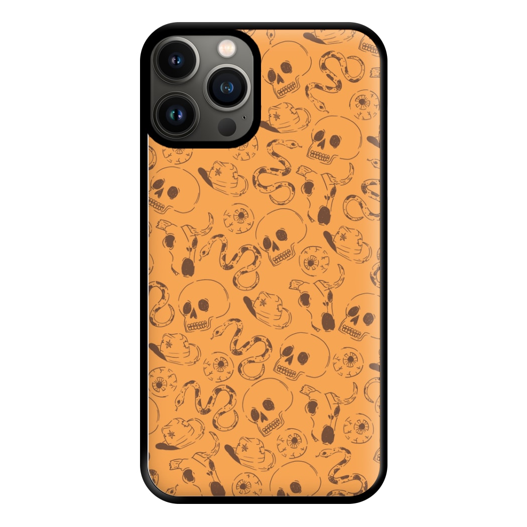 Orange Snakes And Skulls - Western  Phone Case for iPhone 13 Pro Max