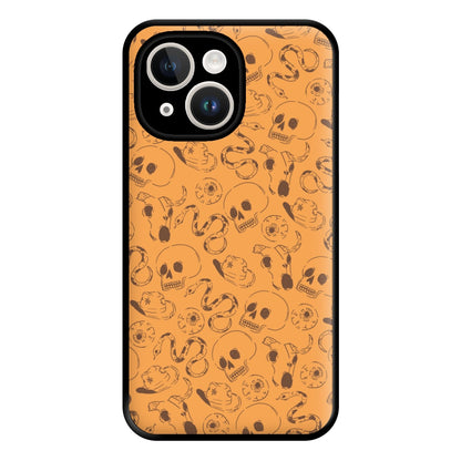 Orange Snakes And Skulls - Western  Phone Case for iPhone 14 Plus