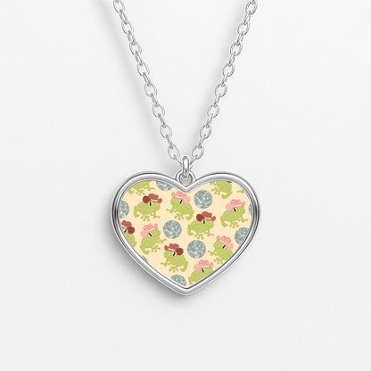 Frogs With Cowboy Hats - Western  Heart Necklace