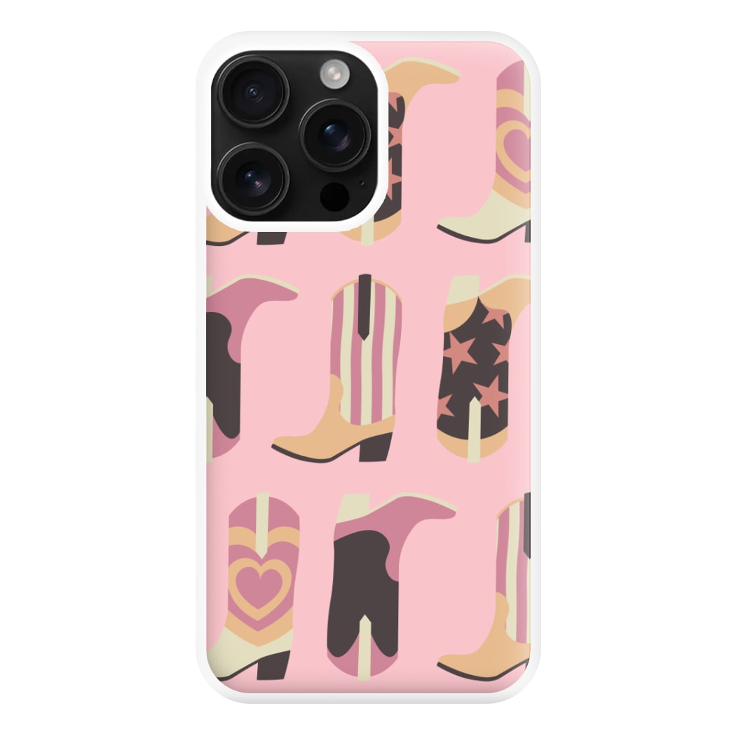 Dusty Pink Cowboy Boots Pattern Phone Case for iPhone 16 Pro Max