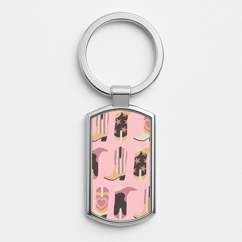 Dusty Pink Cowboy Boots Pattern Luxury Keyring