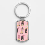 Dusty Pink Cowboy Boots Pattern Silver Keyring