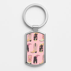 Dusty Pink Cowboy Boots Pattern Luxury Keyring