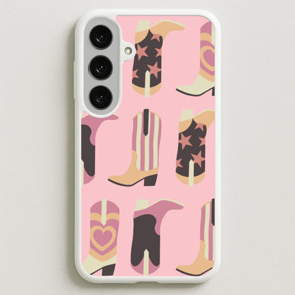 Dusty Pink Cowboy Boots Pattern Phone Case for Galaxy S25FE