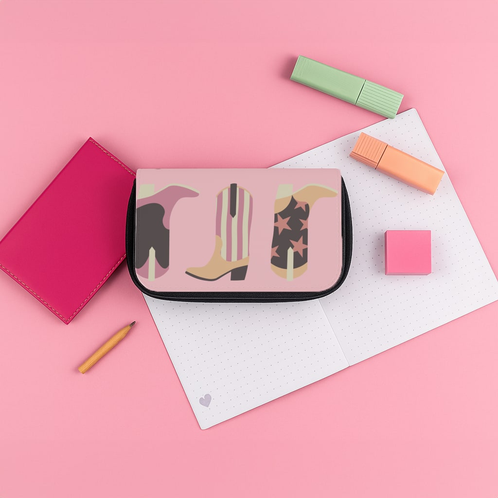Dusty Pink Cowboy Boots Pattern Pencil Case