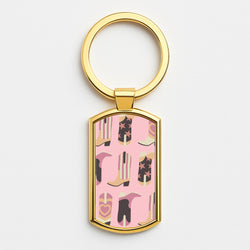Dusty Pink Cowboy Boots Pattern Gold Keyring