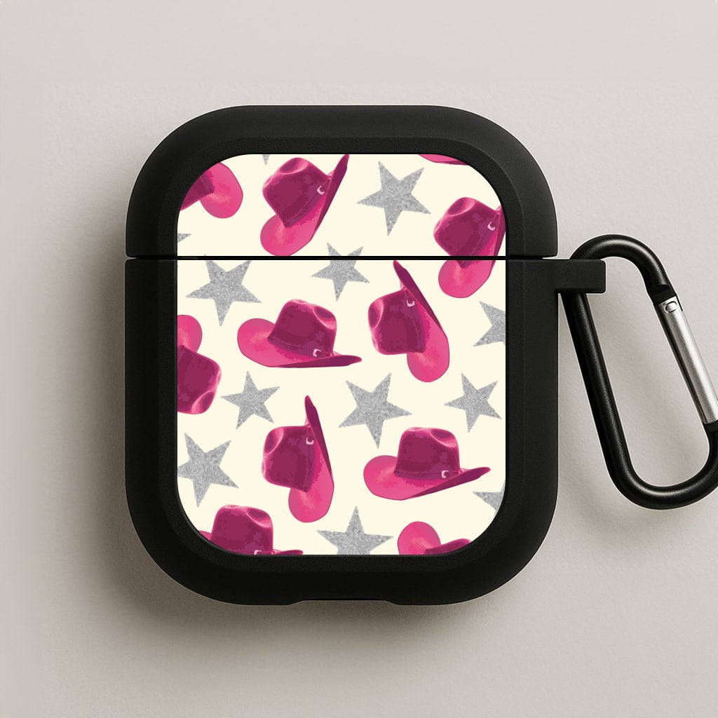 Pink Cowboy Hats And Stars Pattern AirPods Case
