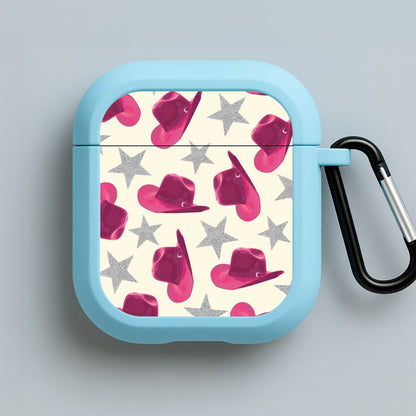 Pink Cowboy Hats And Stars Pattern Blue AirPods Case