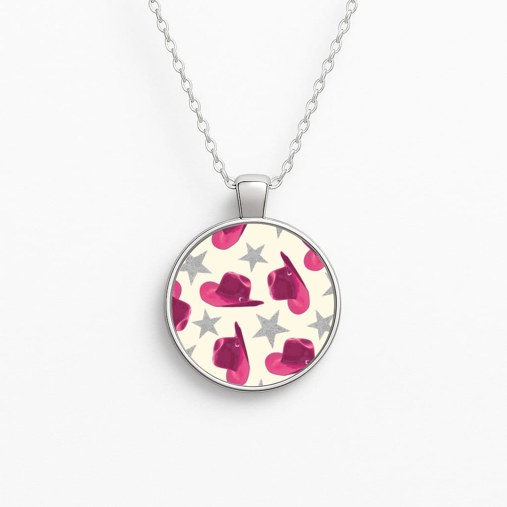 Pink Cowboy Hats And Stars Pattern Circle Necklace