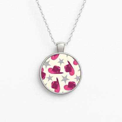 Pink Cowboy Hats And Stars Pattern Circle Necklace