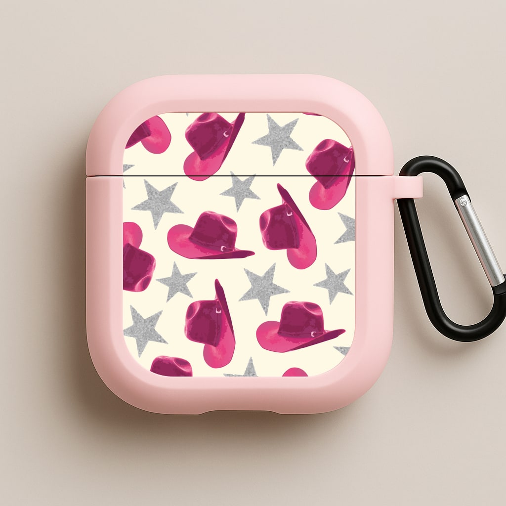 Pink Cowboy Hats And Stars Pattern Pink AirPods Case
