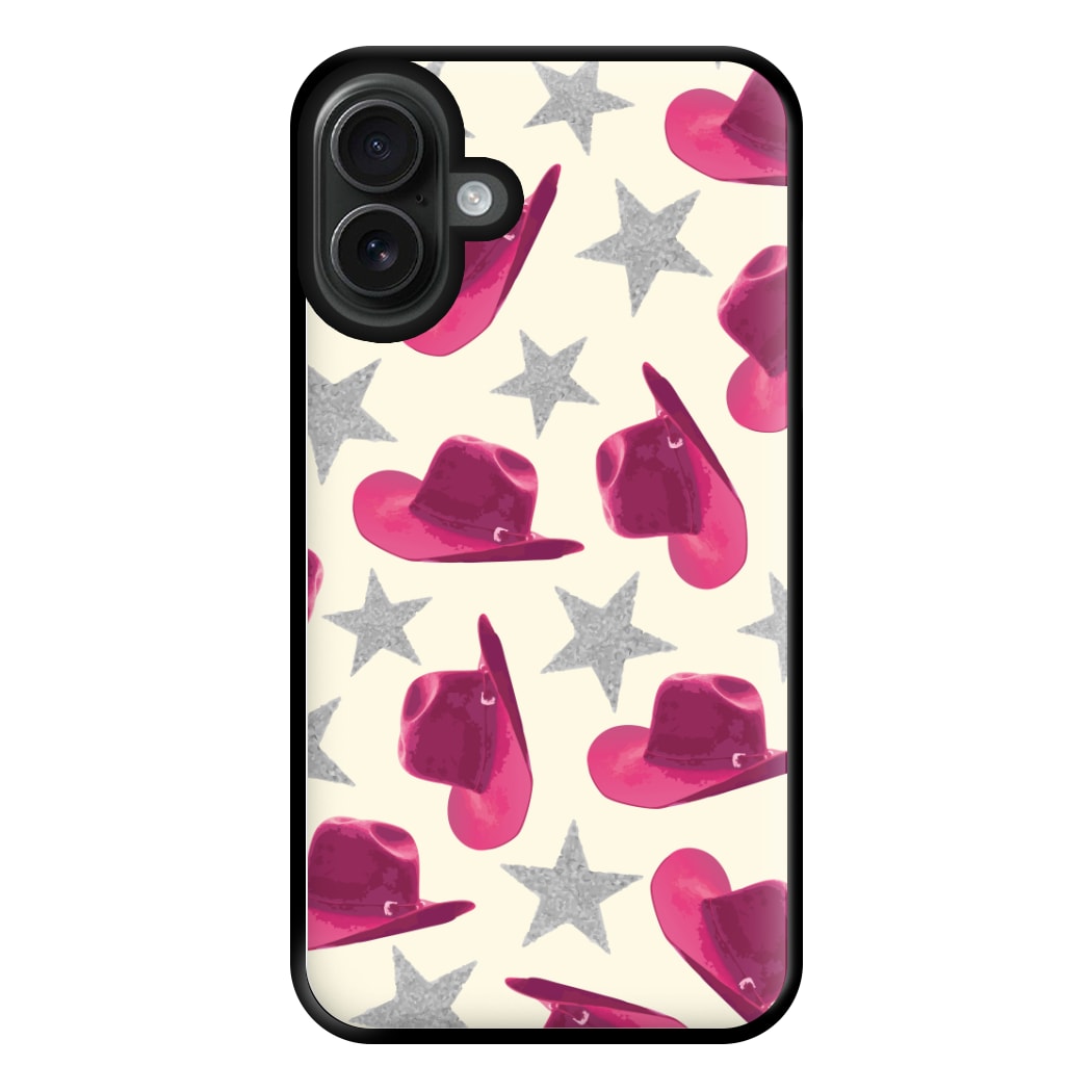 Pink Cowboy Hats And Stars Pattern Phone Case for iPhone 16 Plus