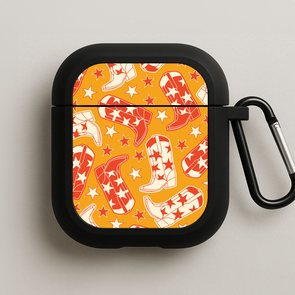 Cartoon Cowboy Boots And Stars Pattern AirPods Case