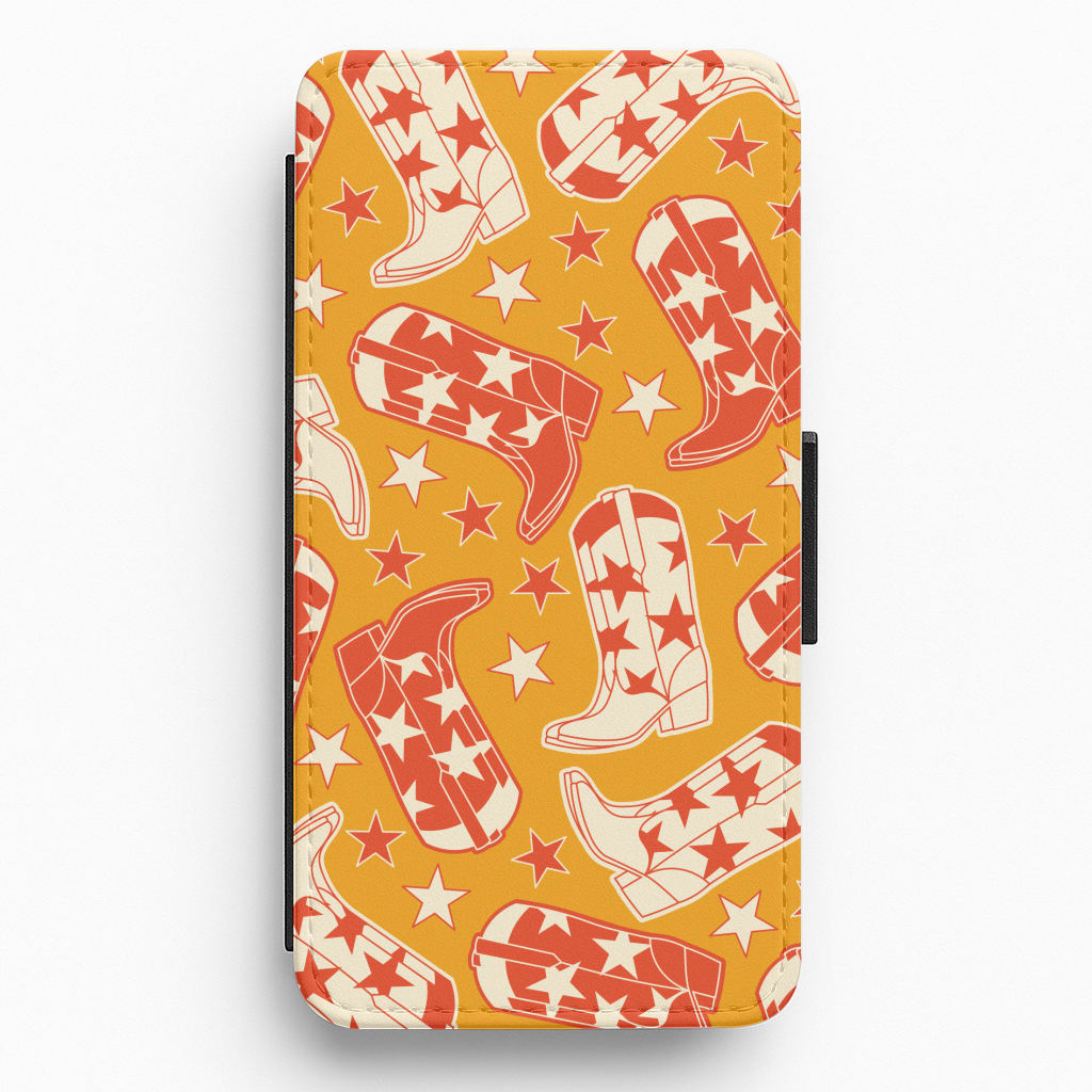 Cartoon Cowboy Boots And Stars Pattern Flip / Wallet Phone Case