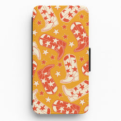 Cartoon Cowboy Boots And Stars Pattern Flip / Wallet Phone Case