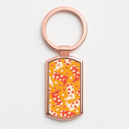 Cartoon Cowboy Boots And Stars Pattern Rose Gold Keyring