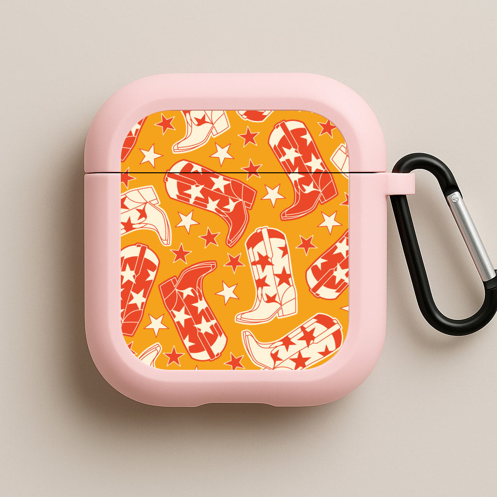 Cartoon Cowboy Boots And Stars Pattern Pink AirPods Case