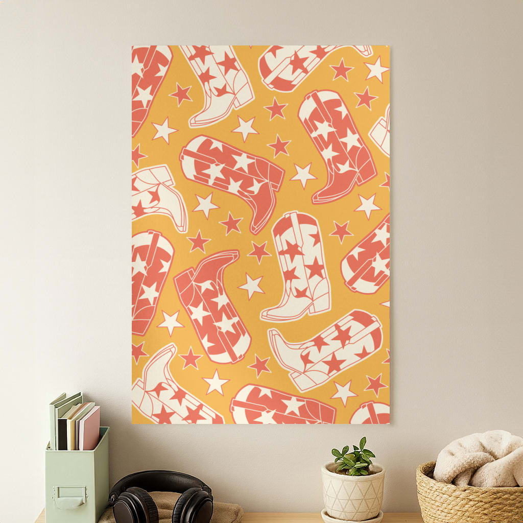 Cartoon Cowboy Boots And Stars Pattern Poster