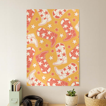 Cartoon Cowboy Boots And Stars Pattern Poster